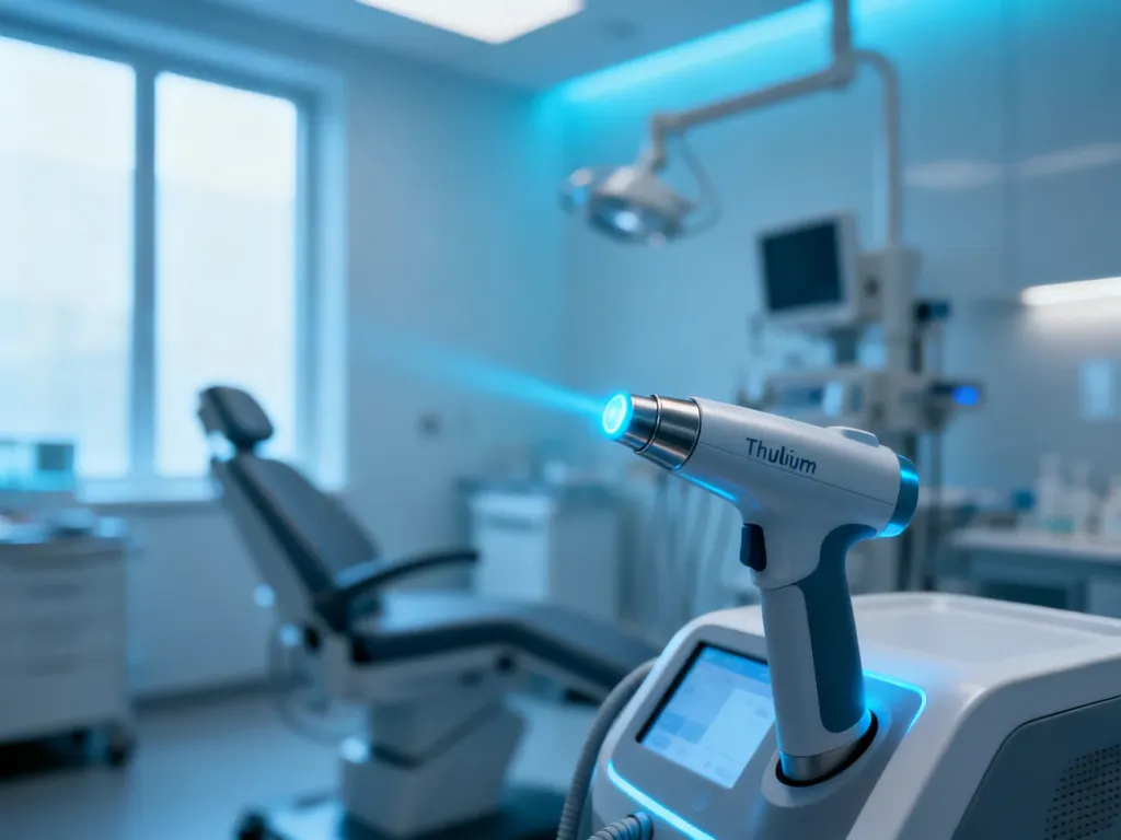 Nowoczesny laser tulowy w profesjonalnym gabinecie medycyny estetycznej, gotowy do zabiegu usuwania blizn.